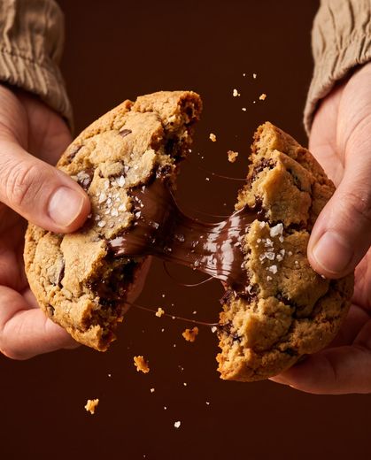 Galleta con chispas de chocolate partida a la mitad