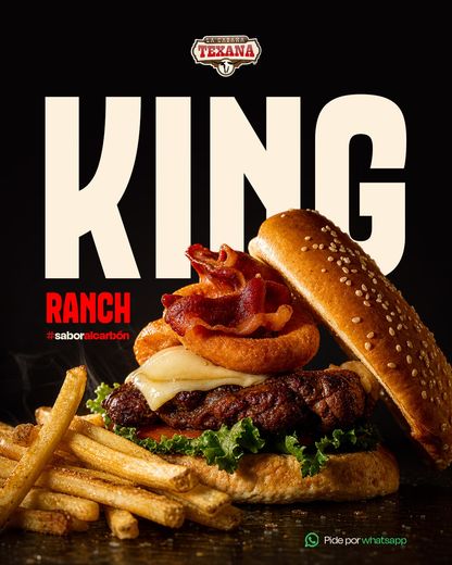 Publicación para redes de La Cabaña Texana: hamburguesa King Ranch con papas