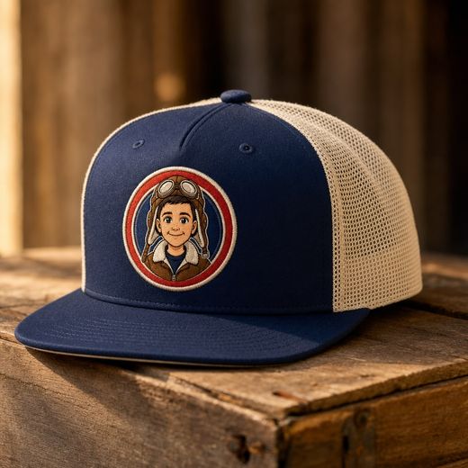 Gorra azul marino con el parche de Capitán Alonso